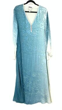 Lejaby Paris Neiman Marcus Caftan M Silk Velvet Burnout Blue Hostess Dress Ombre